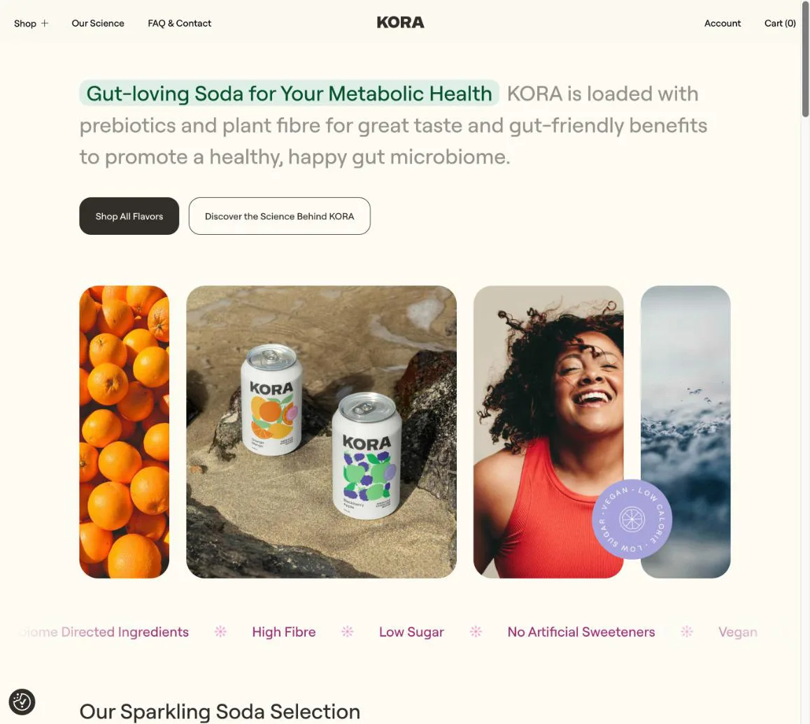 Kora homepage, hero