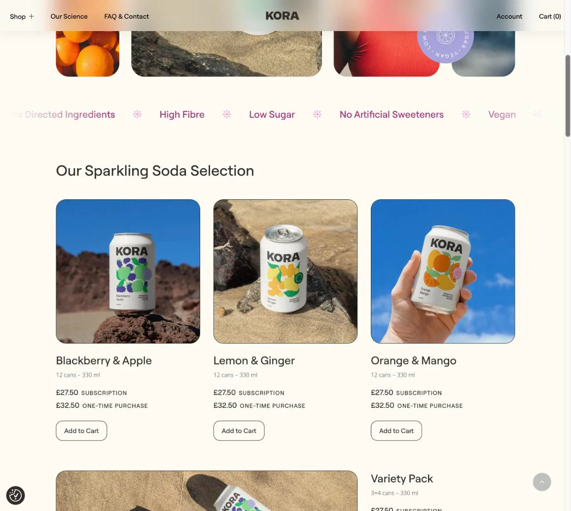 Kora, the soda selection