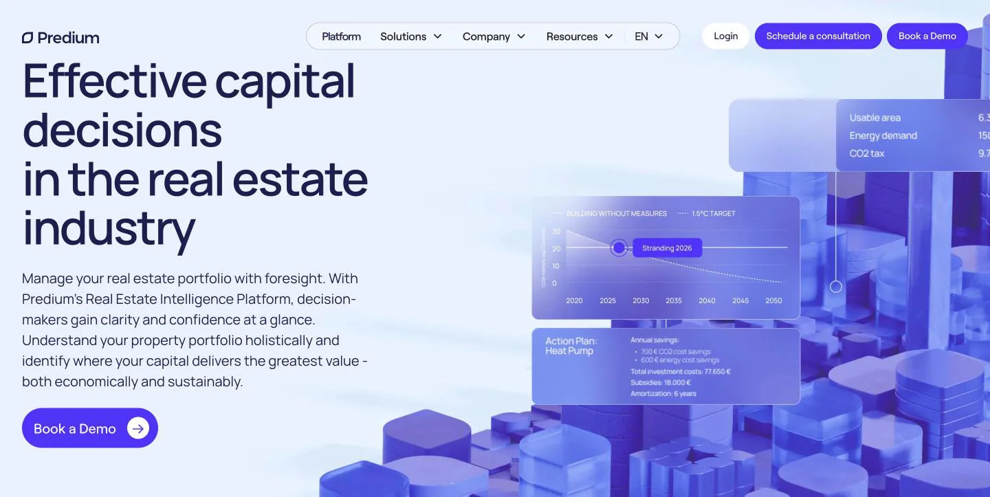 Predium homepage, hero