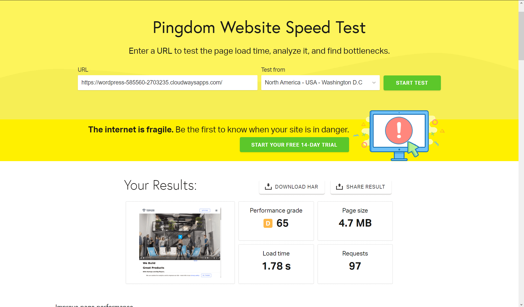 Tooploox - Pingdom Results - old website