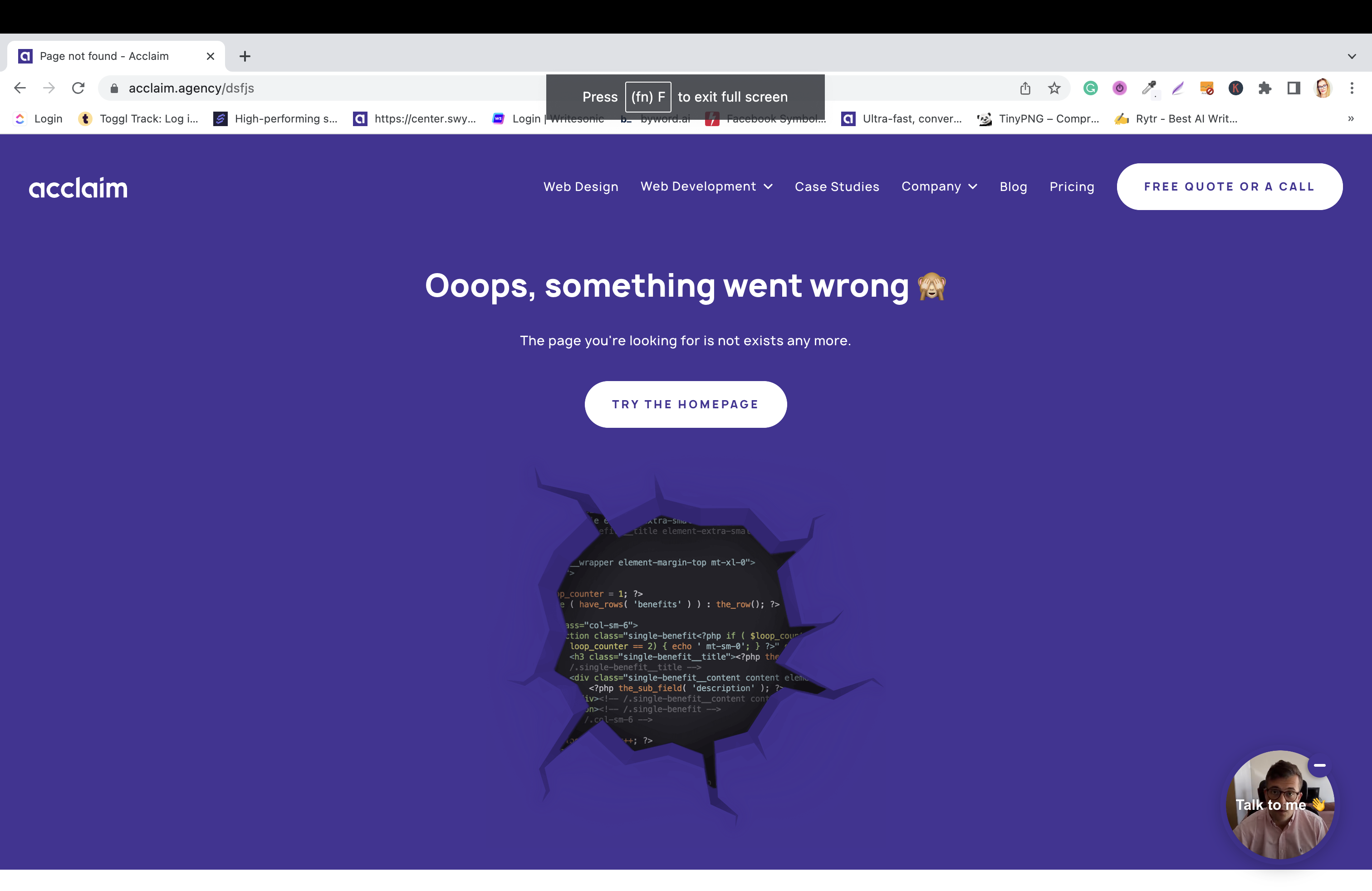 404 error message on WordPress website