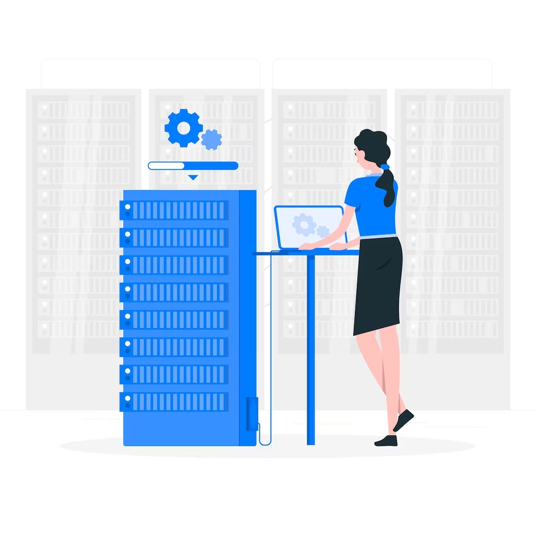 Woman-working-on-web-server-with-the-help-of-content-delivery-network