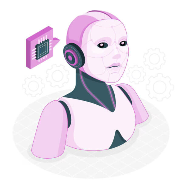 Robot face explaining how artificial intelligence revolutionize the WordPress development process