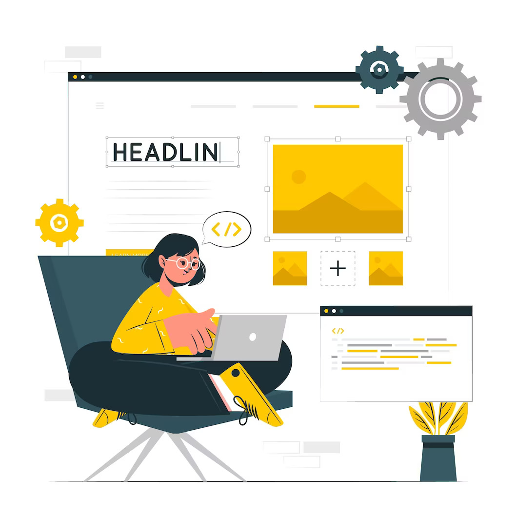 Website creator writing a blog with headlines, images, etc.