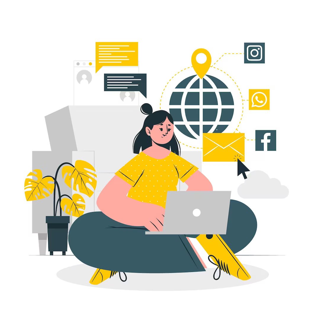 Woman exploring different websites online
