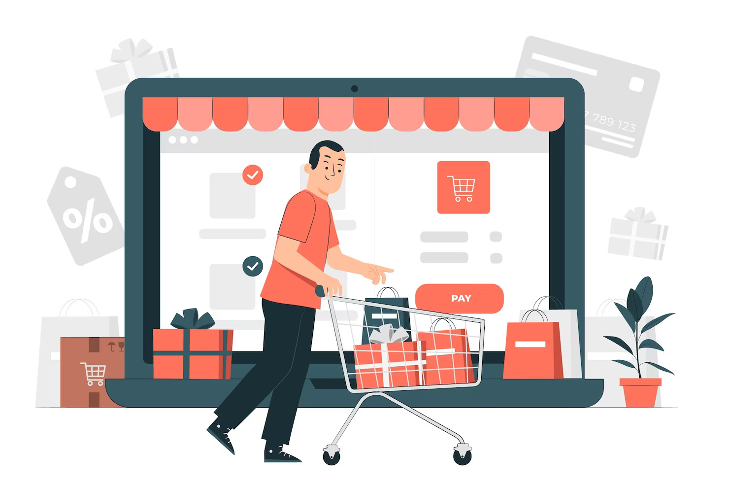 man checking out on online shop. Pros and cons of using WordPress site for eCommerce website