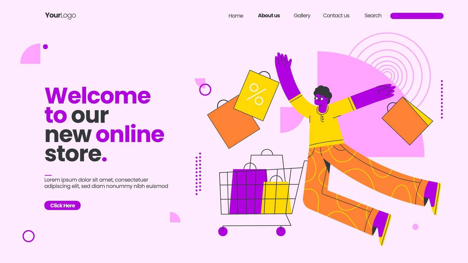 Online shopping landing page template. eCommerce web design and branding