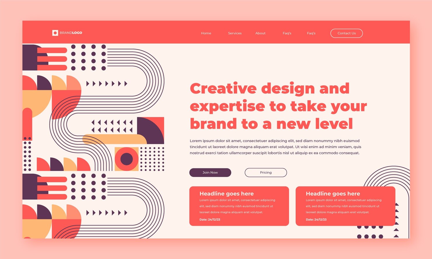 Flat design geometric landing page template. Pick one element in WordPress dashboard to test