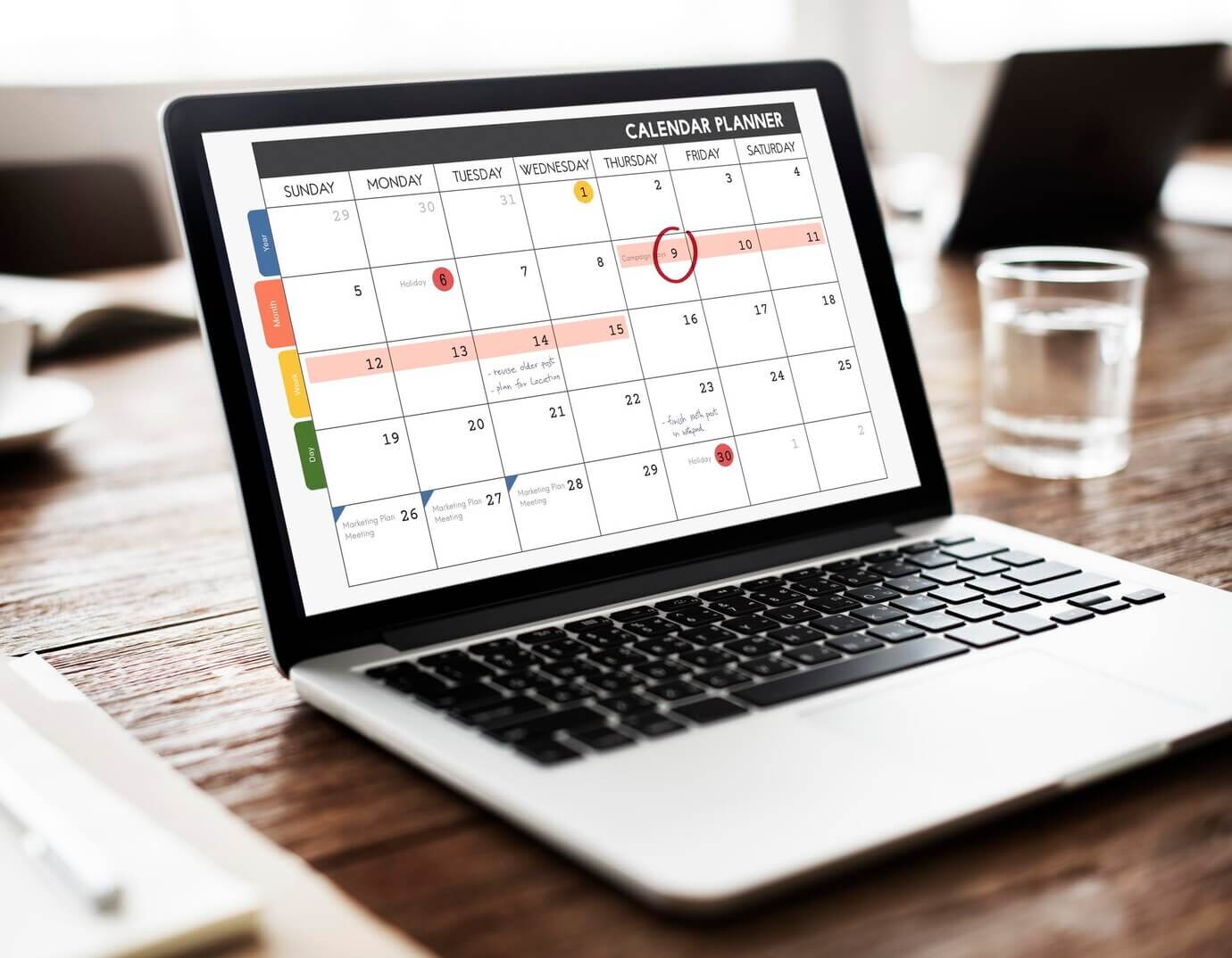 Calendar planner organization management. Scheduling deployment
