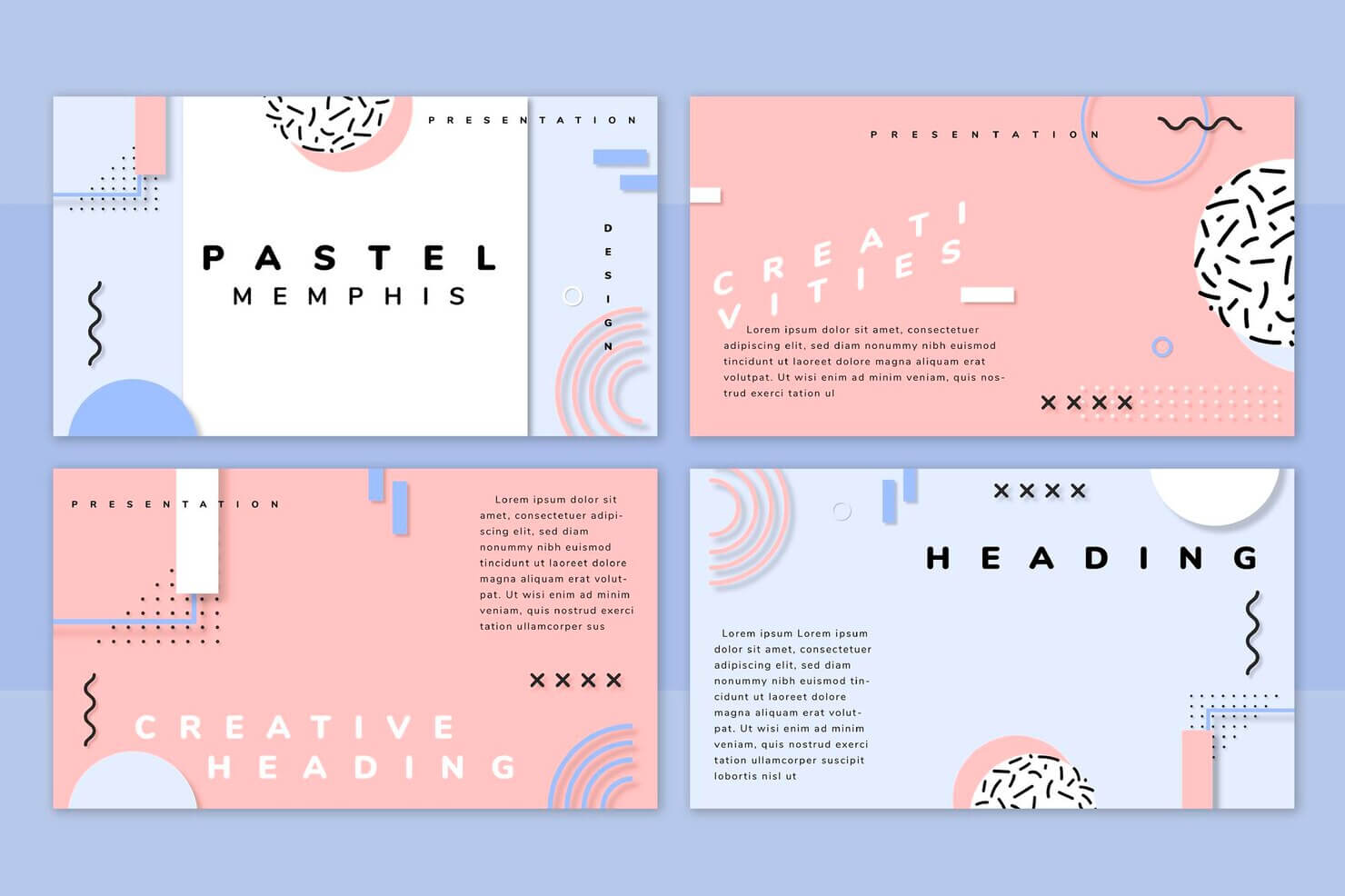 Pastel neo memphis presentation template pack for eCommerce - both for WordPress users and magento users
