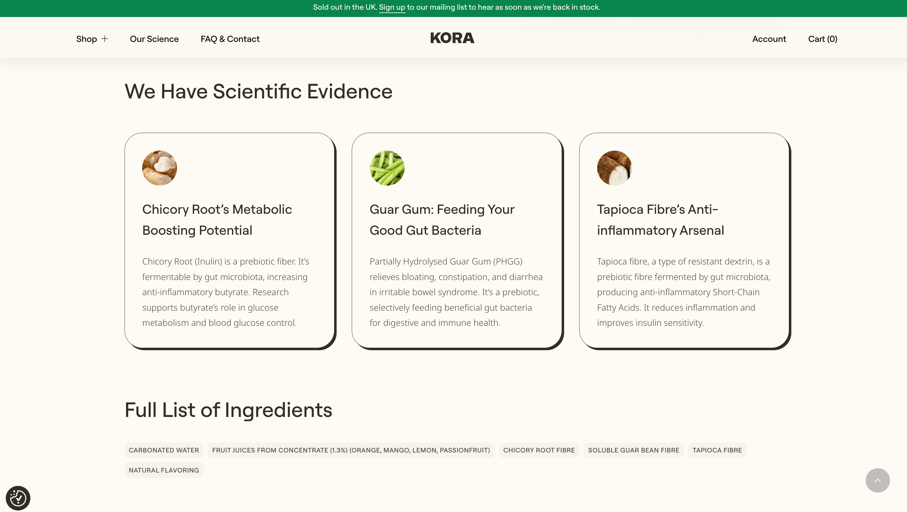 Scientific evidence + ingredients