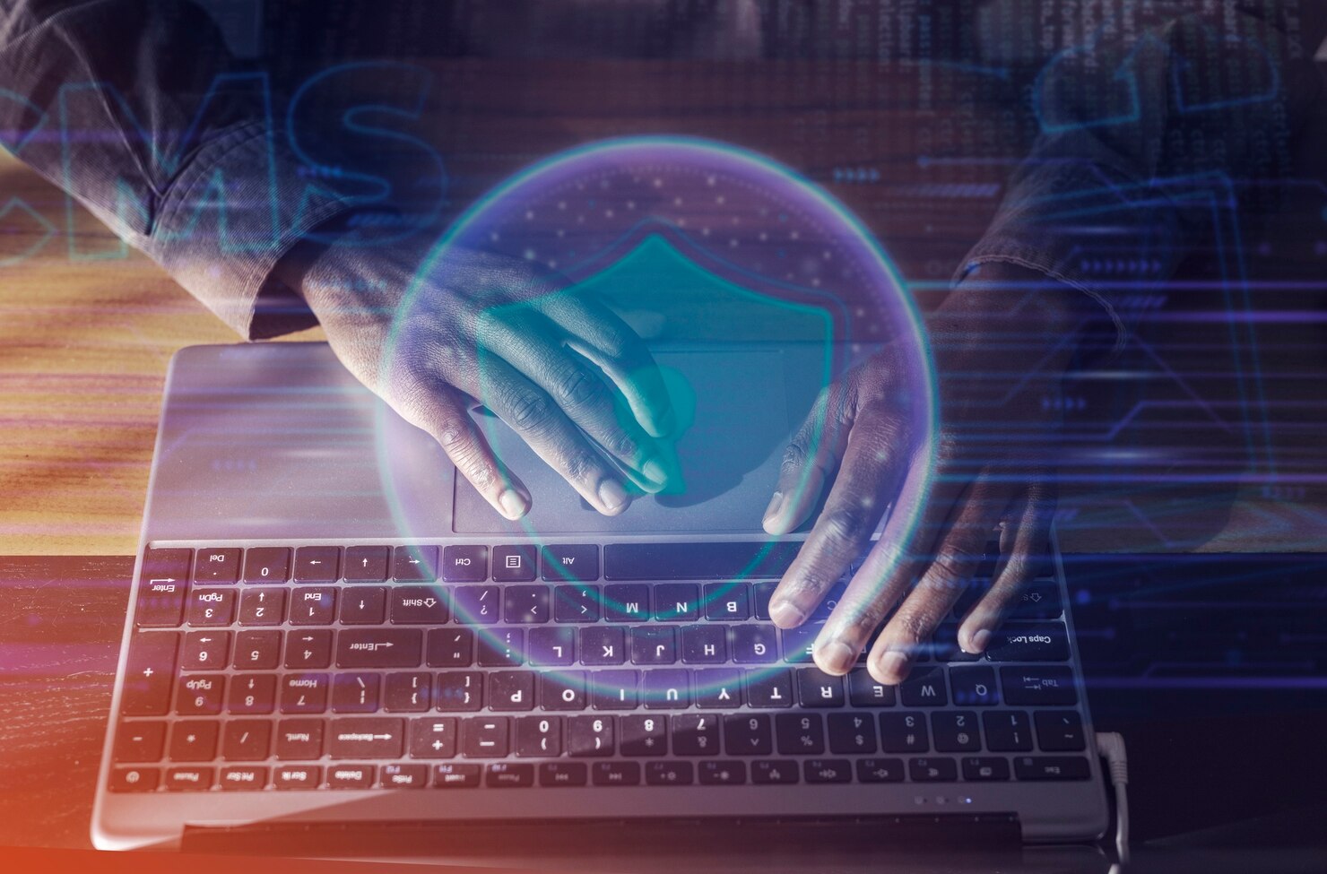 Person working html on computer to build data security system for finance website. WordPress website development for financial service websites