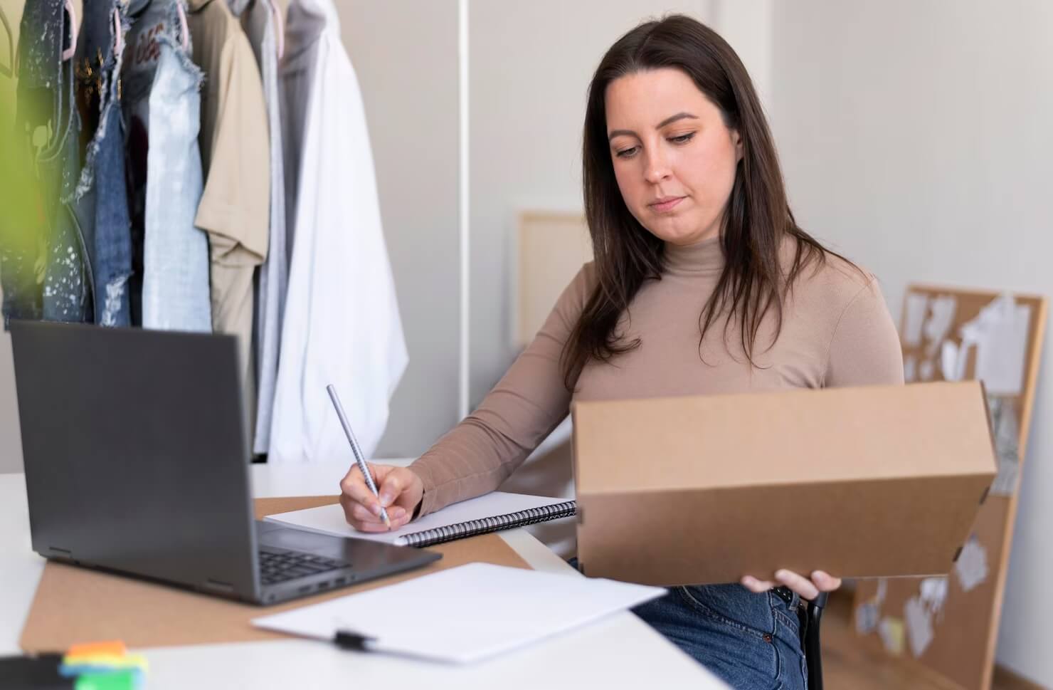 Woman-with-box-organizing-her-inventory-before-running-an-audit-for-your-online-shop