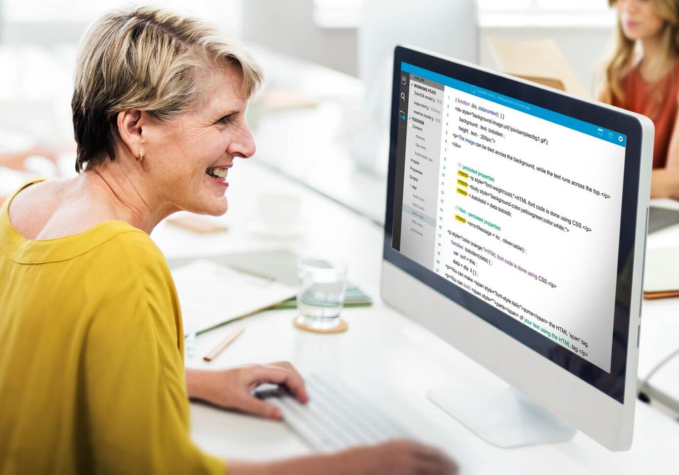 Female developer looking at WCAG and ADA guidelines online