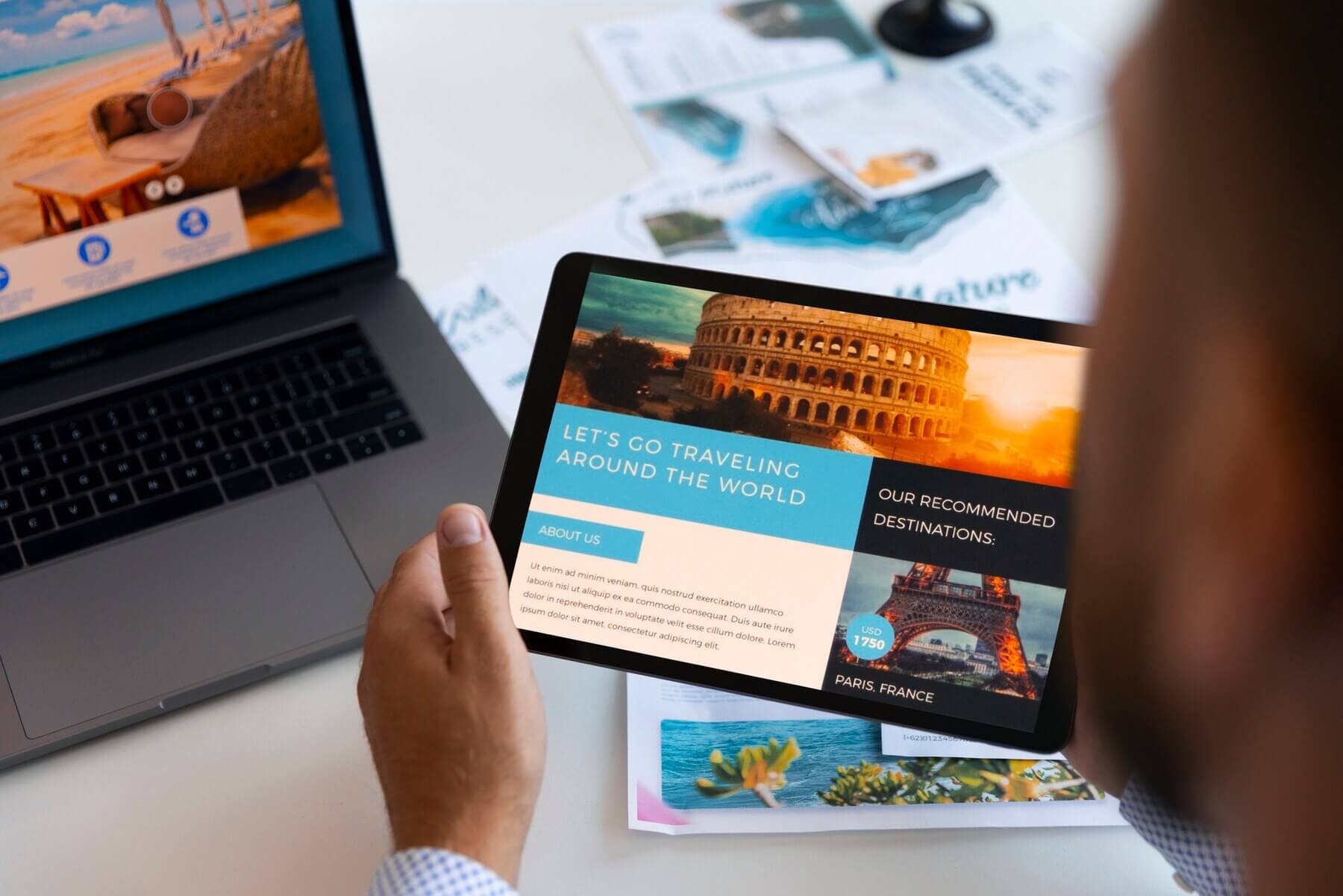 Man working in travel agency looking to prioritize important pages. Support teams optimize WordPress sitemaps